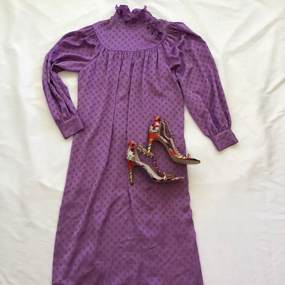 Women's Kate Spade Purple Polka Dot Long Sleeve Dress Size 4 - Picture 2 of 14